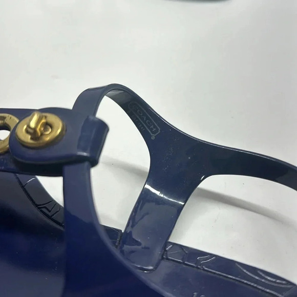 Coach Phila Jelly Flat Thong Sandal Shoes Flip Flops Turn Lock Navy Blue Size 6 - Picture 9 of 10